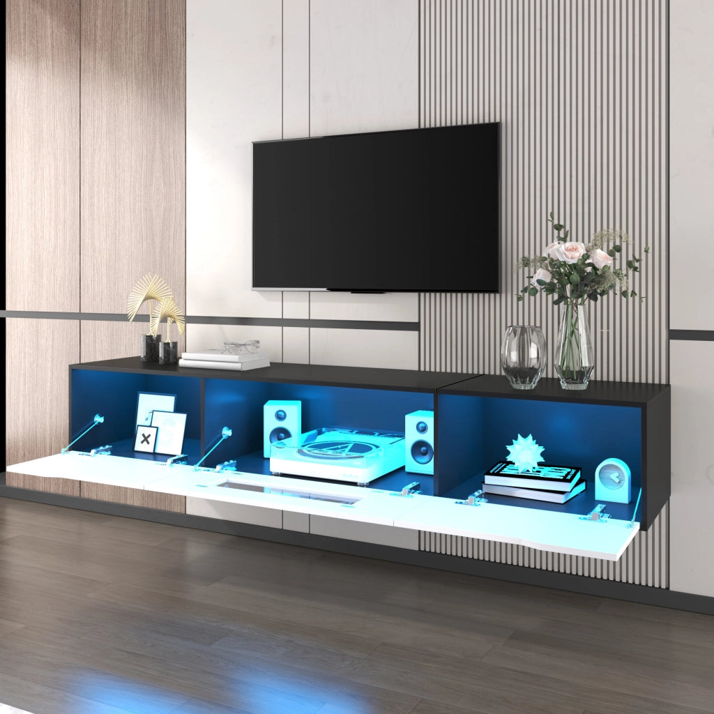 OKWISH Mobile TV con Vano Chiuso e Spazio Aperto, LED USB, Finitura Lucida, per Soggiorno, MDF, 180 x 35 x 30 cm