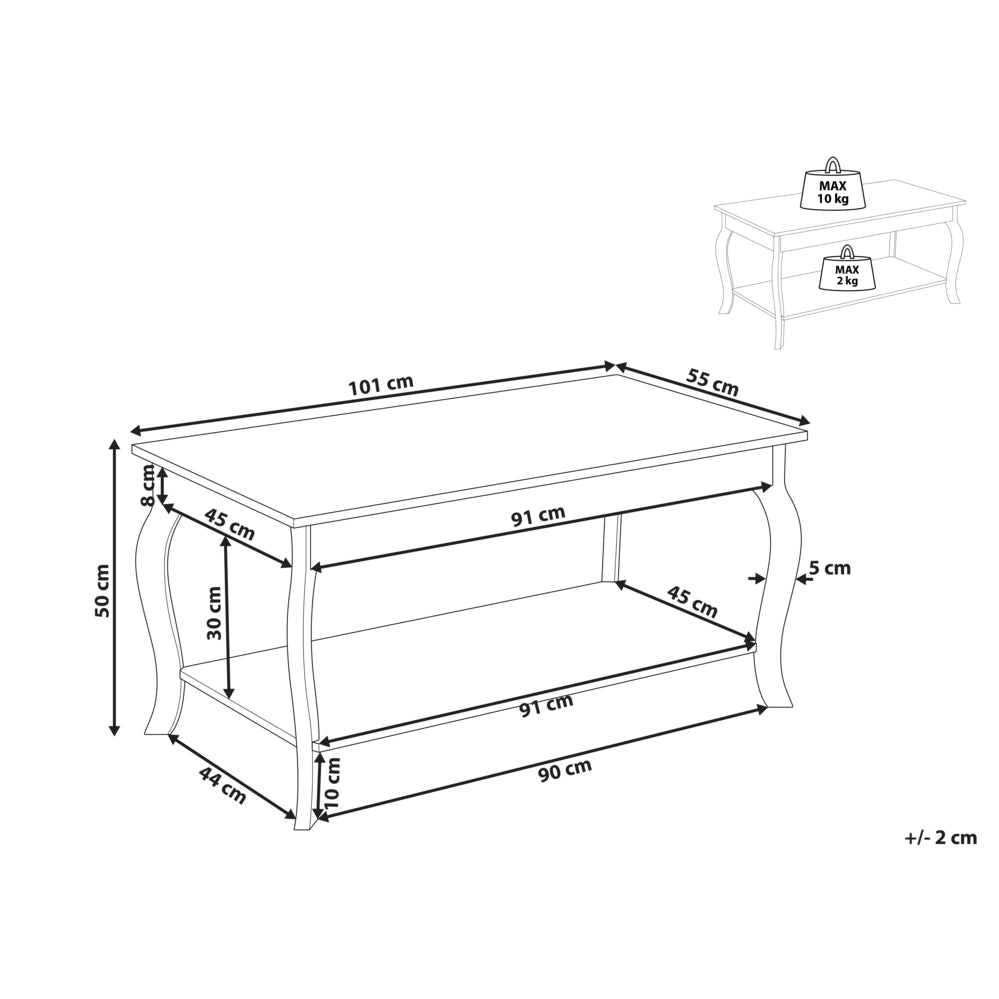 Tavolino bianco in MDF 101 x 55 cm con ripiano Design classico Soggiorno
