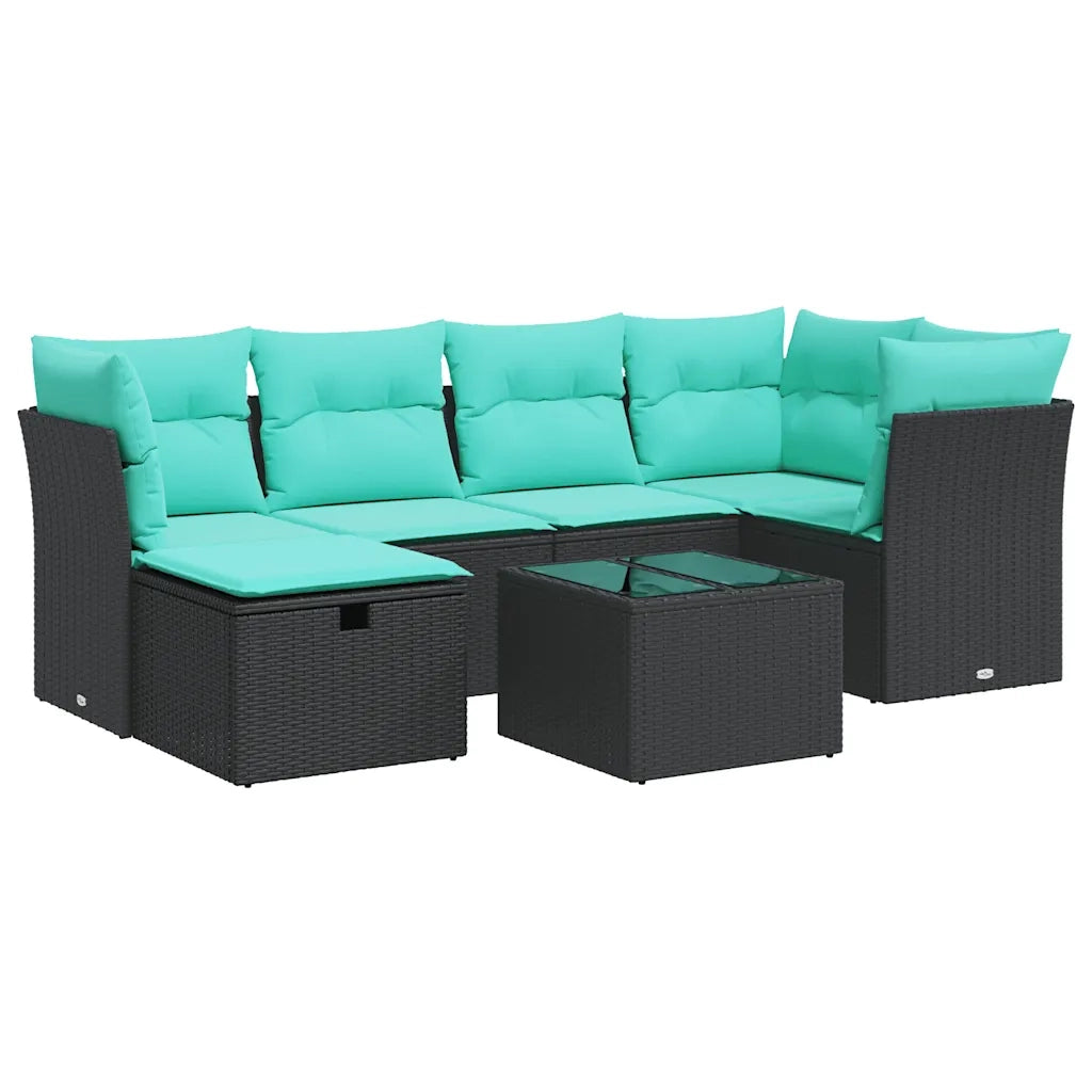Set Divani da Giardino con Cuscini 7pz Nero Polyrattan