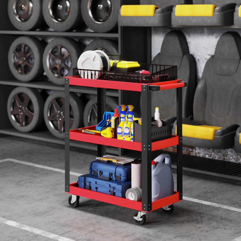 Carrello Multiuso con 3 Livelli ¨C Zephmum ¨C Metallo, Rot, 120 kg