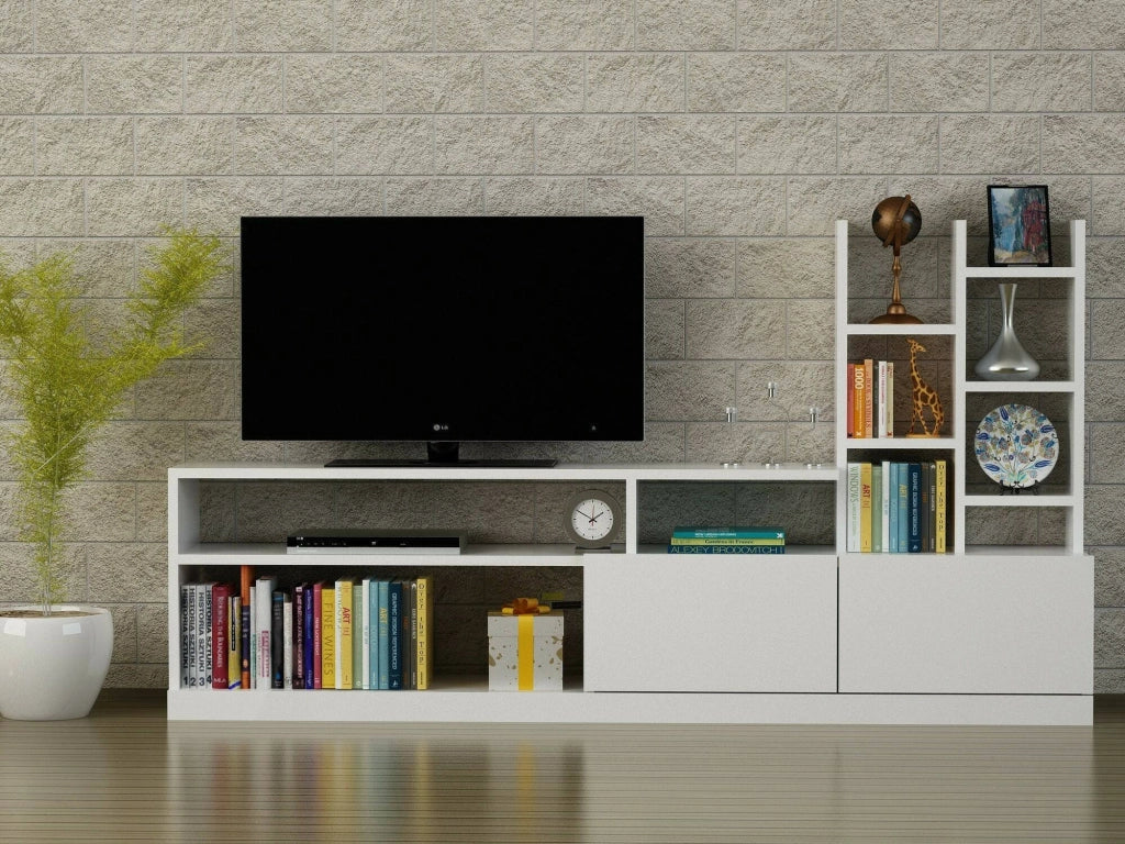 Mobile porta TV Kristal, Credenza da soggiorno, Armadio basso per TV, Base parete attrezzata, 164x25h91 cm, Bianco
