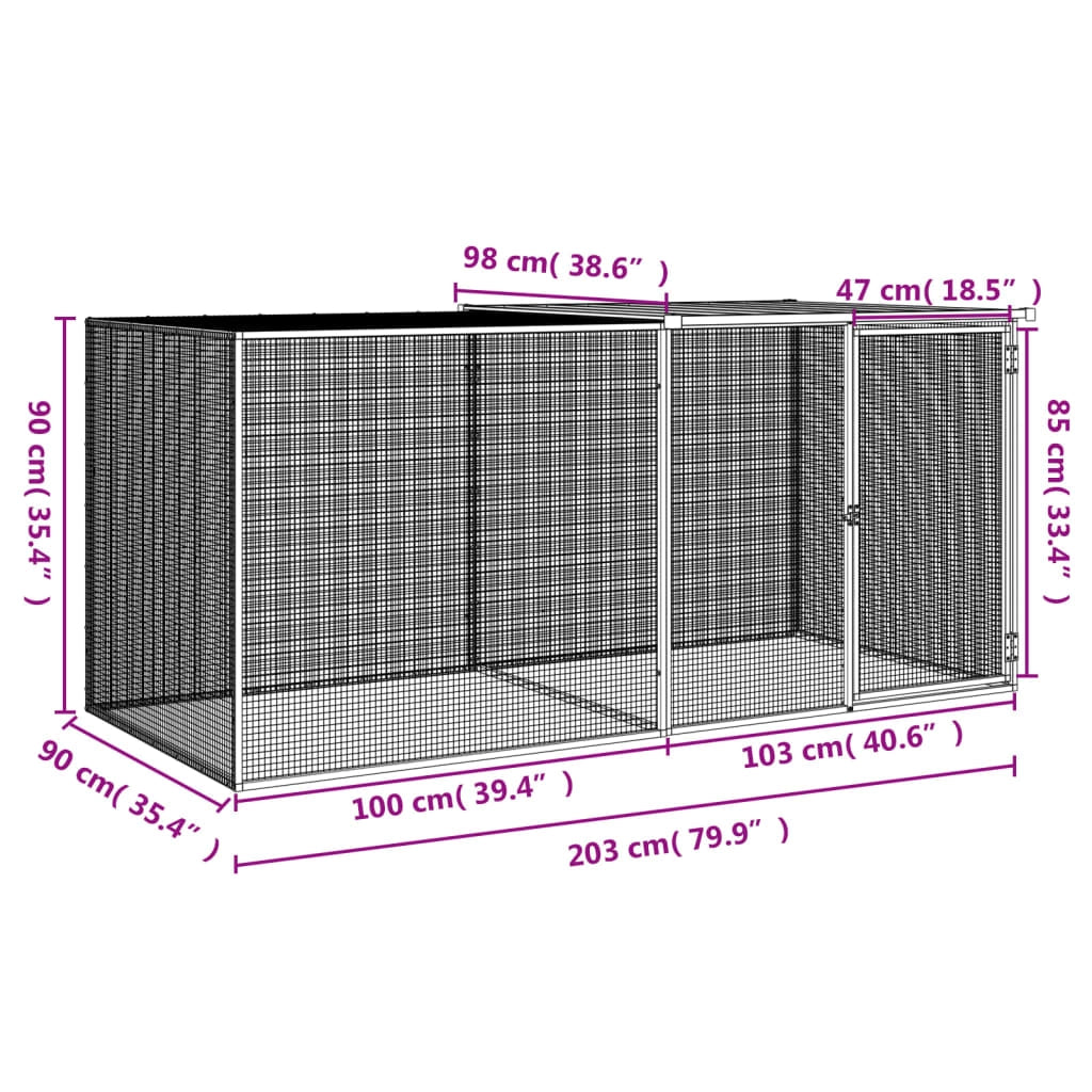 Recinto per pollaio con tetto 203 x 98 x 90 cm in acciaio zincato antracite 02_0043971