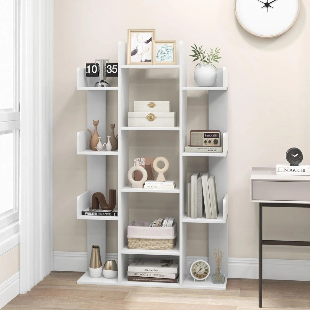 Libreria, scaffale aperto con 13 scomparti, per soggiorno, studio e ufficio, 86 x 24,5 x 141 cm, colore: bianco
