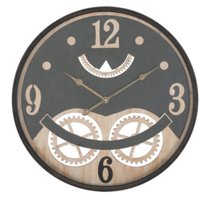 Orologio xxx Ø67x6,5 cm in Ferro MDF e Vetro Nero e Marrone