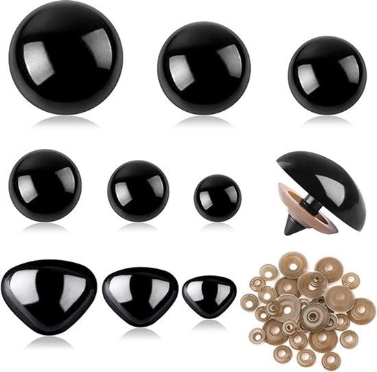 Pacchetto da 160 pezzi, occhielli e naselli di sicurezza da 10-20 mm, grandi occhielli di sicurezza per animali con filo, fori di chiusura con anello in plastica per cucire pupazzi e cuscini.