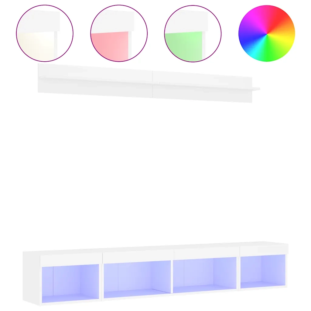vidaXL Mobili TV a Muro con LED 5pz Bianchi in Legno Multistrato
