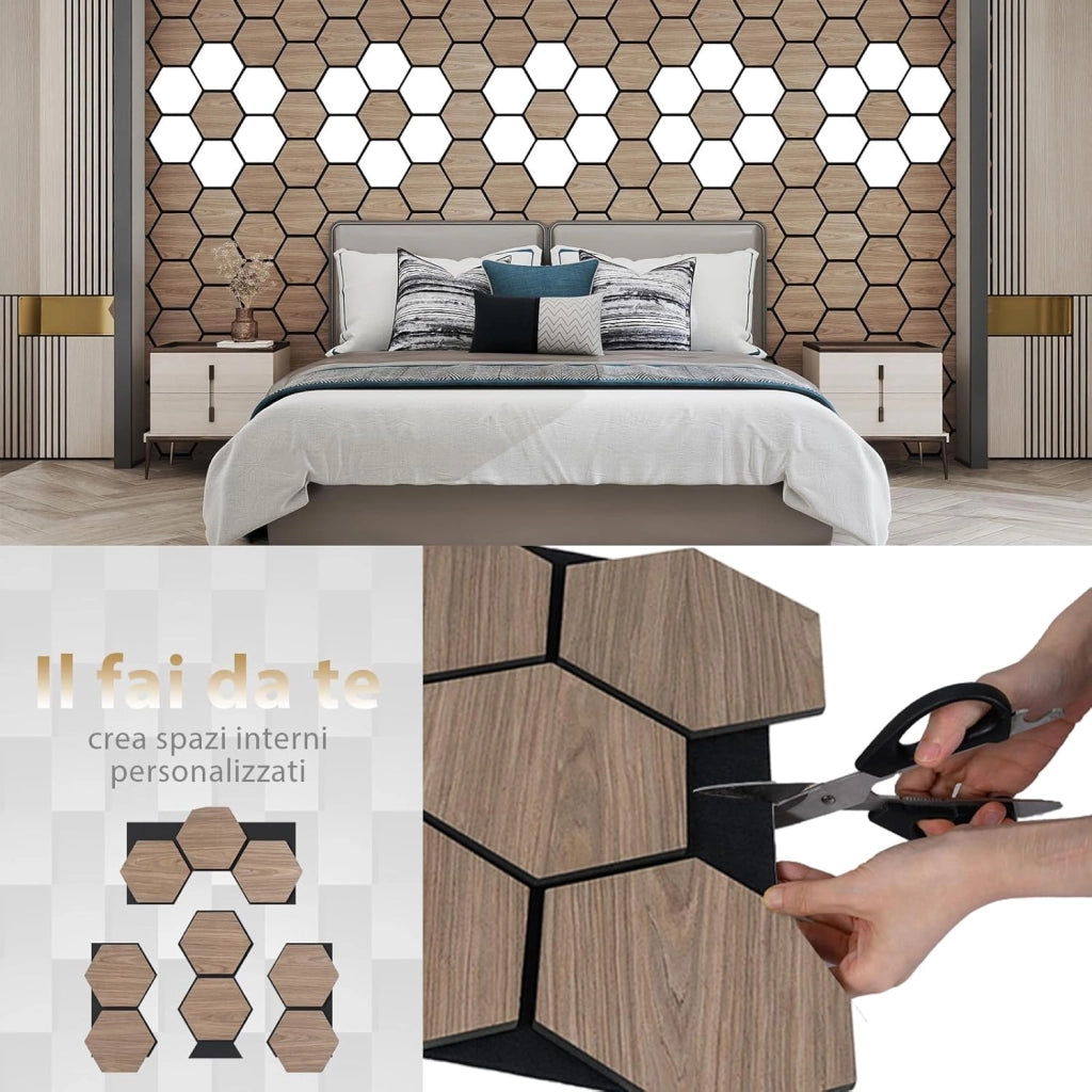Pannello Fonoassorbente 4 Pezzi, Pannelli Acustici per Pareti, 81 x 66 cm con 9 Tavoletta Esagonali in Legno, Decorazione d’Interni, per Riduzione Rumore, 2,1 m²