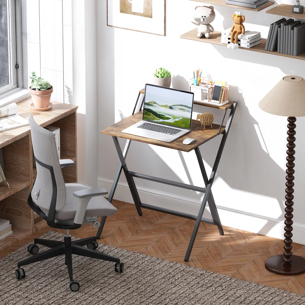Scrivania Pieghevole con Scaffale ¨C Zephmum ¨C Legno Marrone 65.5x45 cm