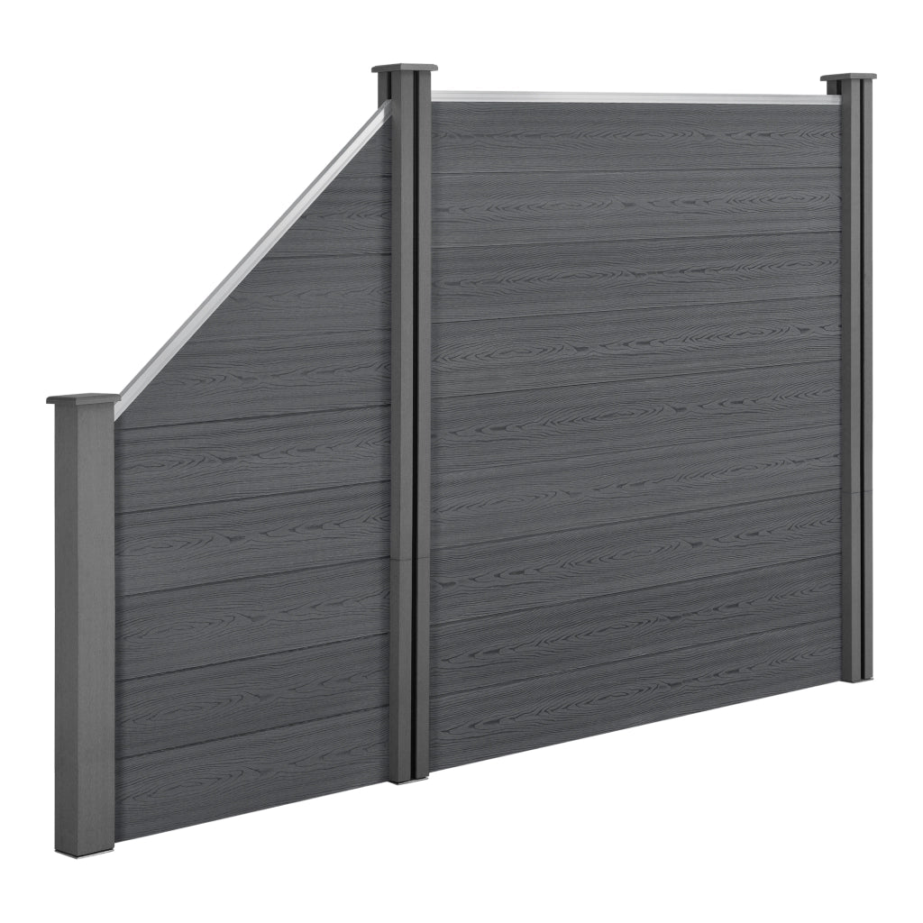 Recinzione in WPC per Giardino Staccionata da Elementi Inclinato e Rettangolare 183x277 cm Grigio NEU.HOLZ