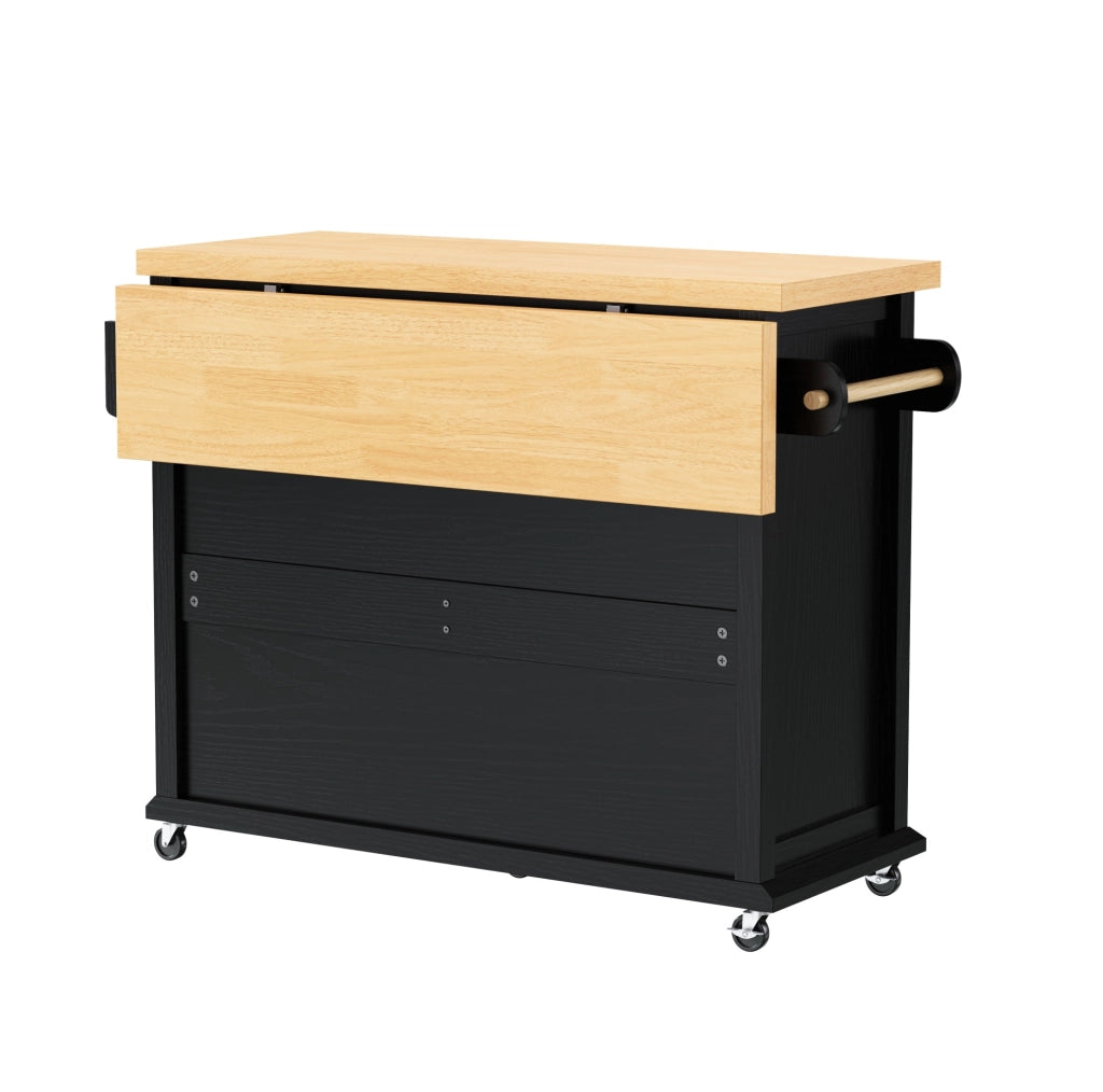 Isola da cucina 107x45-70x90.5 cm con piano estraibile in MDF nero e naturale