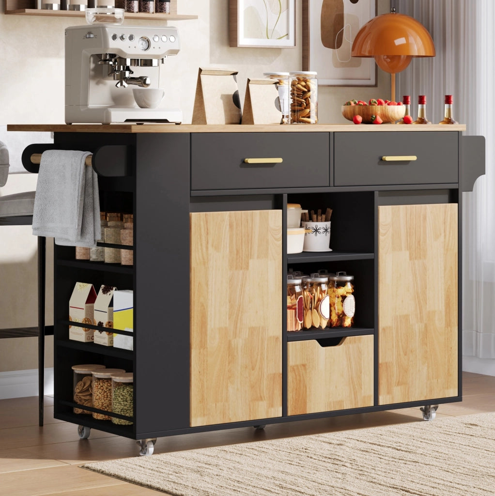 Isola cucina mobile con piano ribaltabile e cassetti