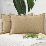 Set di 2 cuscini in lino a pois poliestere morbidi decorativi per divano camera da letto copri cuscino beige 30x50 cm rettangolare