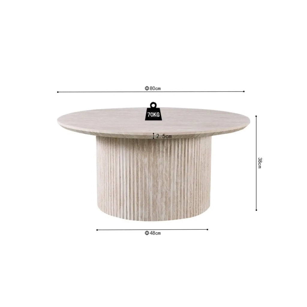 Table bassa VAGOS – Colore quercia chiara – Tavolino rotondo Ø80 cm – MDF – Design naturale e moderno