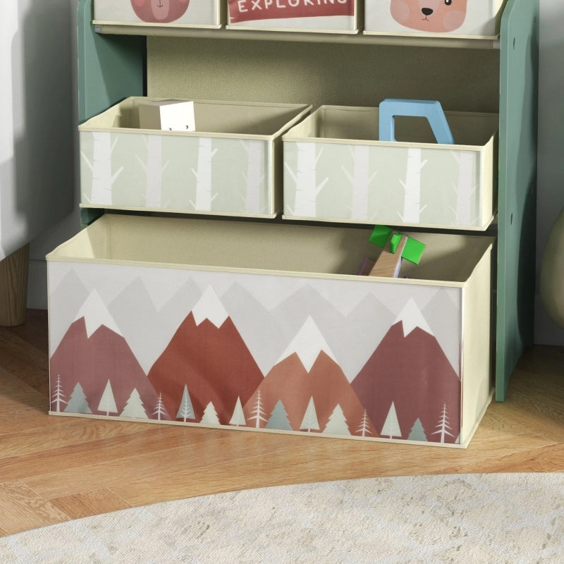 Scaffale portagiochi per bambini con 6 scomparti, in legno, verde, 63x30x66 cm