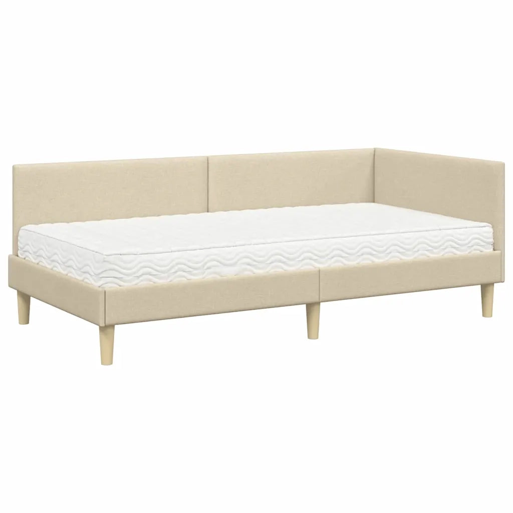 Letto singolo | Letto per adulti | Struttura Letto Angolare con Materasso 2 pcs Crema Tessuto