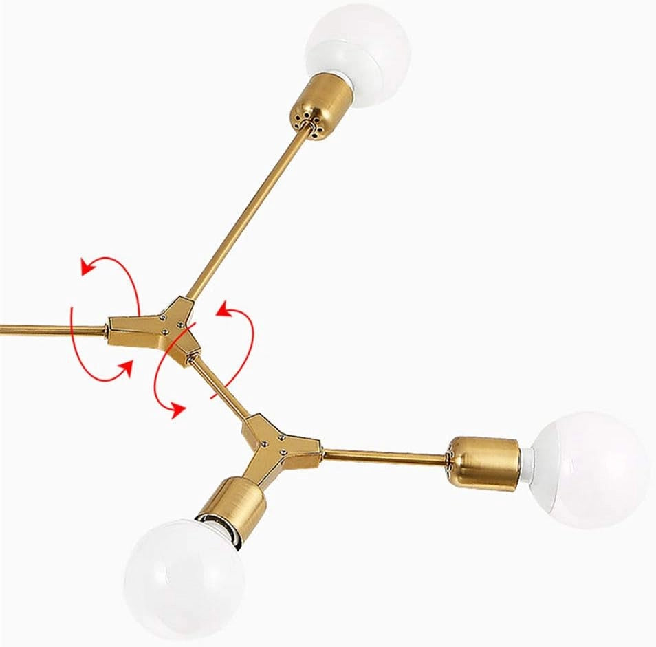 Lampadario a Sospensione Design Molecolare Moderno 6 Luci – Attacco E27 – Struttura in Metallo Oro Spazzolato – Stile Mid-Century