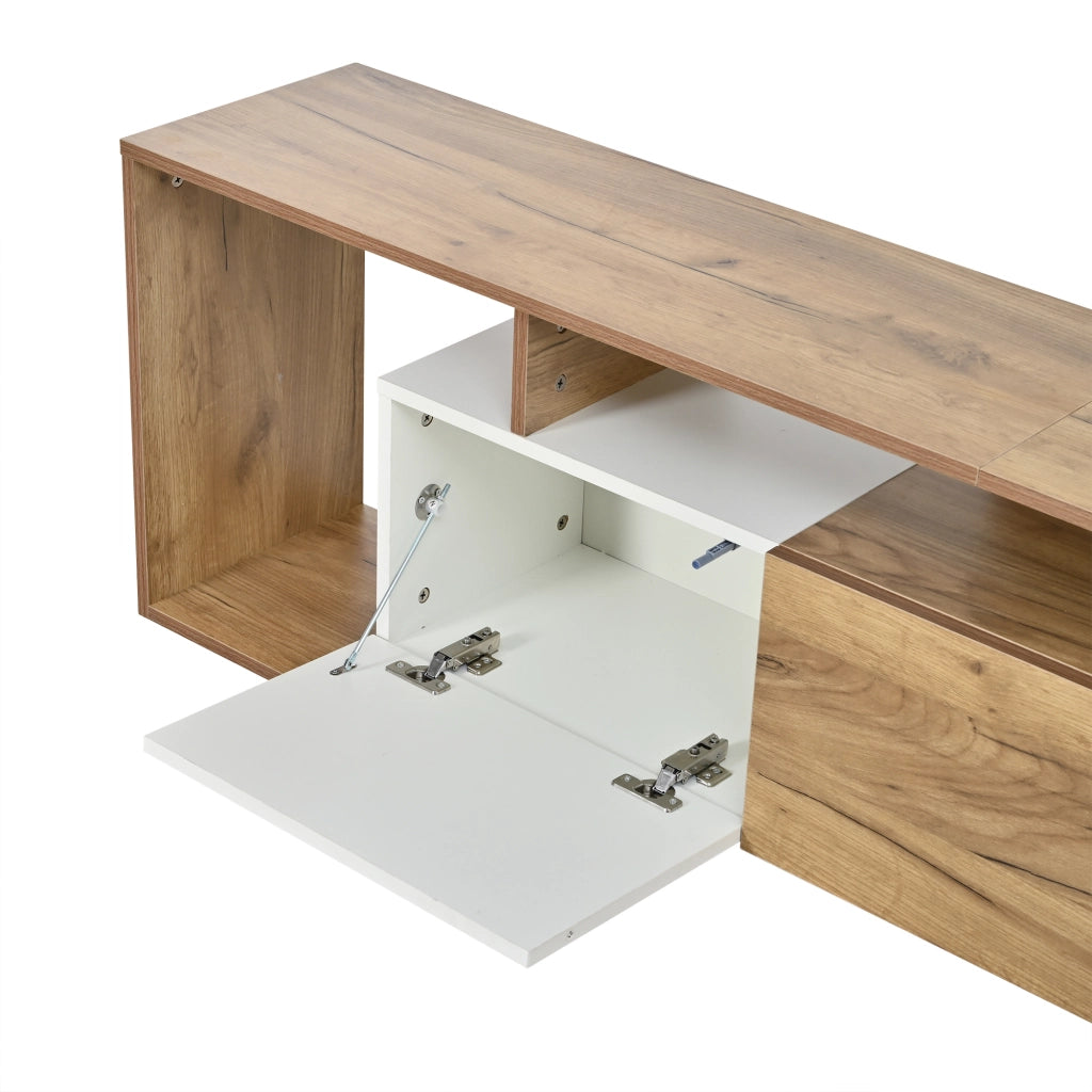 Mobile porta TV con 2 ante a ribalta, 1 anta e 3 vani aperti, per soggiorno, bianco e naturale 180 × 30 × 49 cm