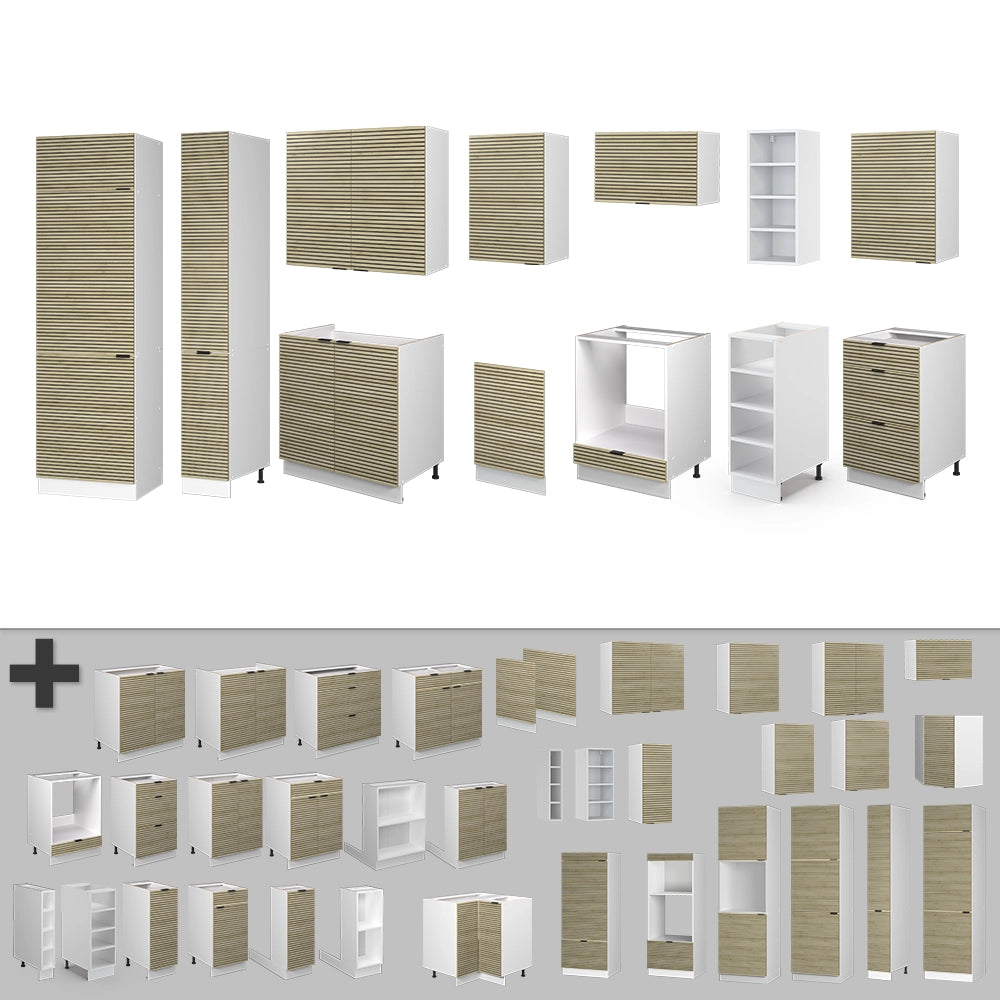 Vicco Cucina componibile Pannello di quercia/bianco 355 cm senza piano di lavoro