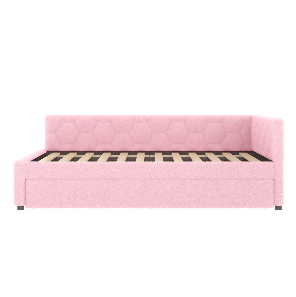 Letto 140x200 cm con letto estraibile; USB e Type-C in velluto rosa