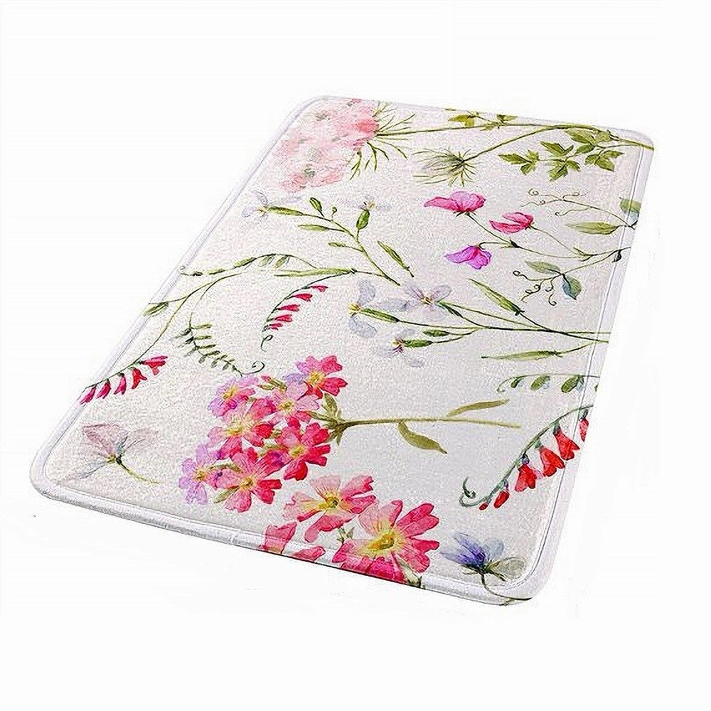 Trade Shop - Tappeto Tappetino Antiscivolo Tessuto Bagno Arredo 40x60cm Bianco Con Fiori 69915 -