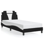 Letto singolo | Letto per adulti | Giroletto Viana senza Materasso Nero e Bianco 80x200 cm in Similpelle