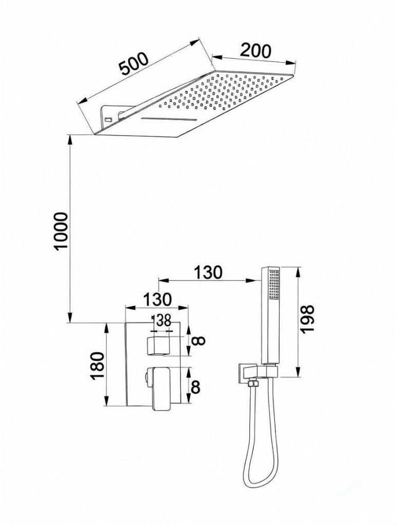 Set doccia completo di incasso doccia, soffione e doccetta quadro Cromato SY-1016C TOKYO