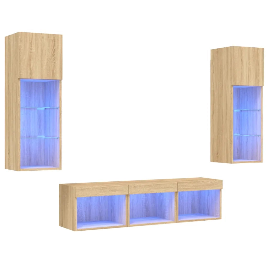 Mobili TV a Muro con LED 5pz-Set di 5 Credenza per TV sospesa Rovere Sonoma Legno Multistrato 108256