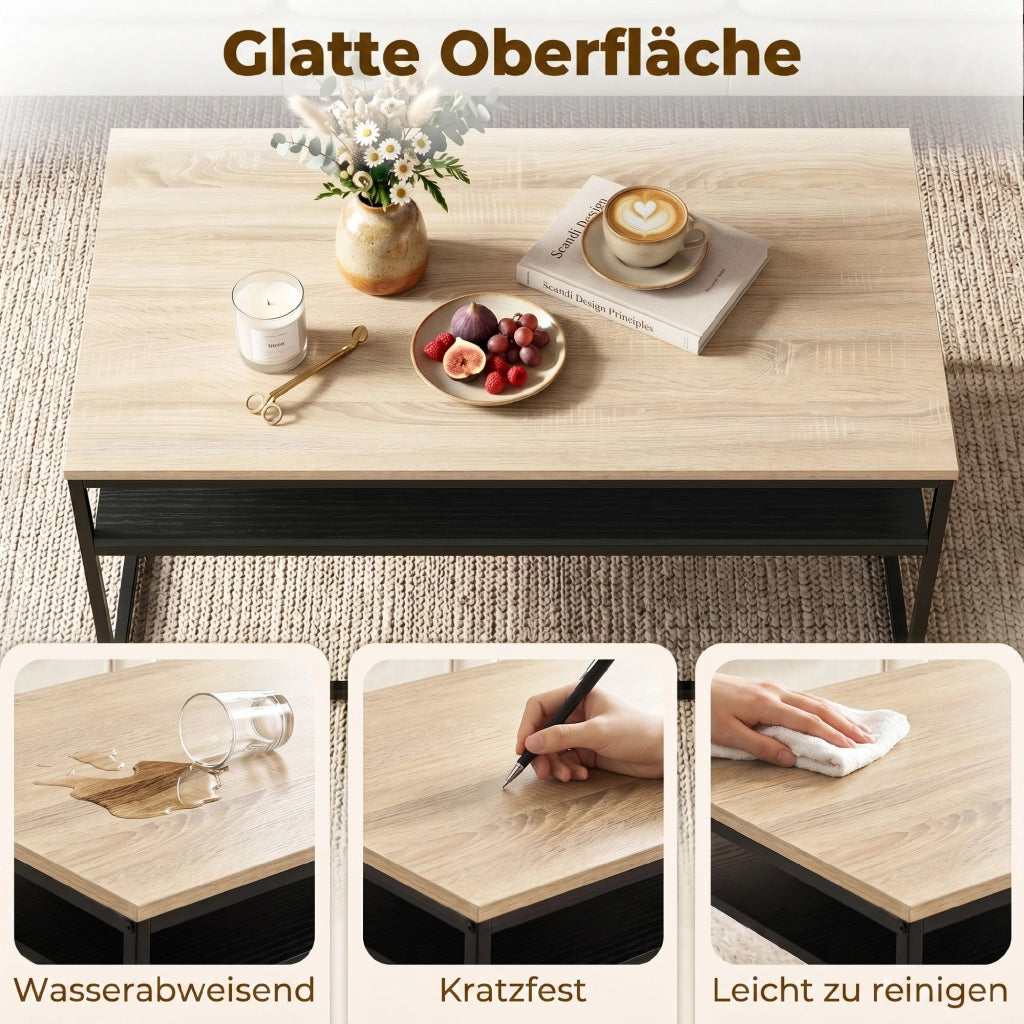 Tavolino da salotto con ripiano ¨C Minimal ¨C 100x59x47 cm, quercia, effetto legno