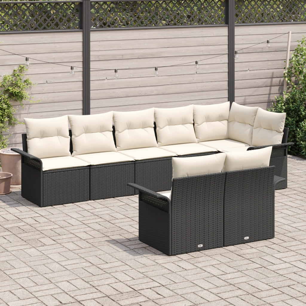 Set di Divani da Giardino 8 Pezzi con Cuscini Nero Rattan Polietilene