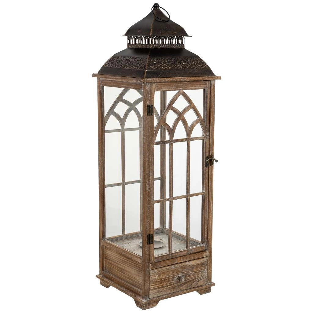 Lanterna in legno marrone 31,5x31,5x101h cm
