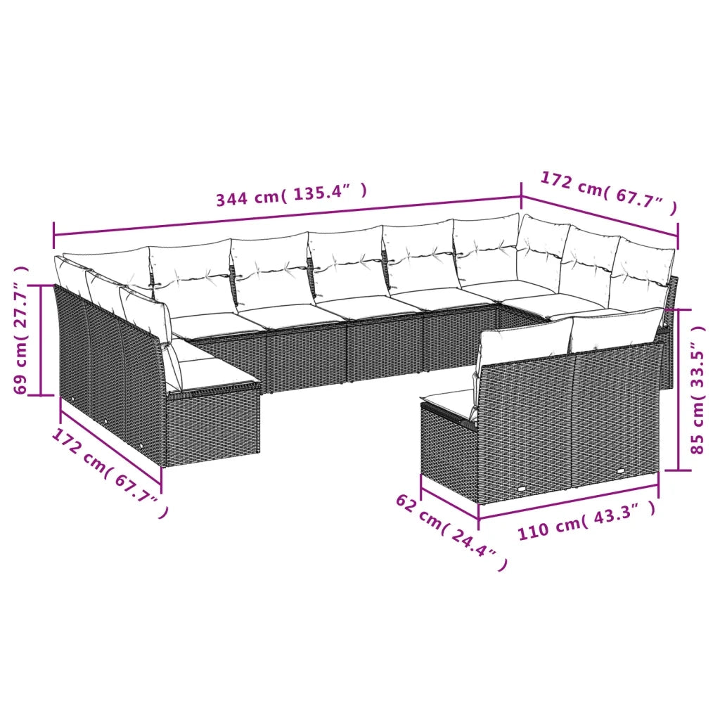 Set Divani da Giardino 9 pz con Cuscini Nero in Polyrattan