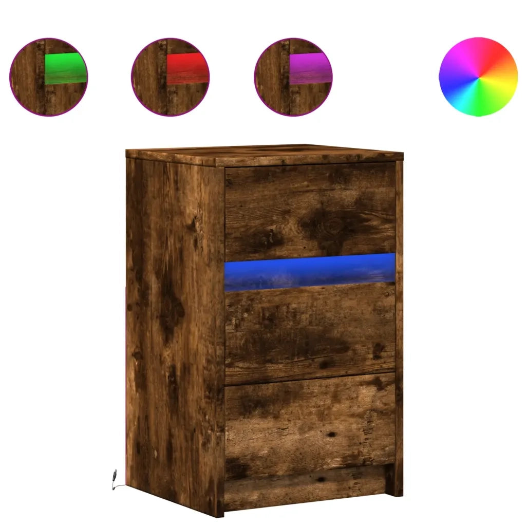 Comodino con Luci LED-Tavolino da notte Rovere Fumo in Legno Multistrato 904337