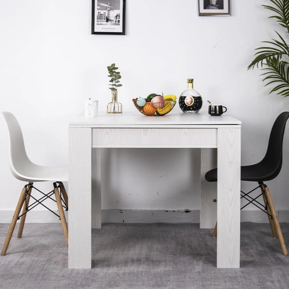 Tavolo da Pranzo Quadrato Allungabile 90x90 in Legno Bianco con Apertura a Libro