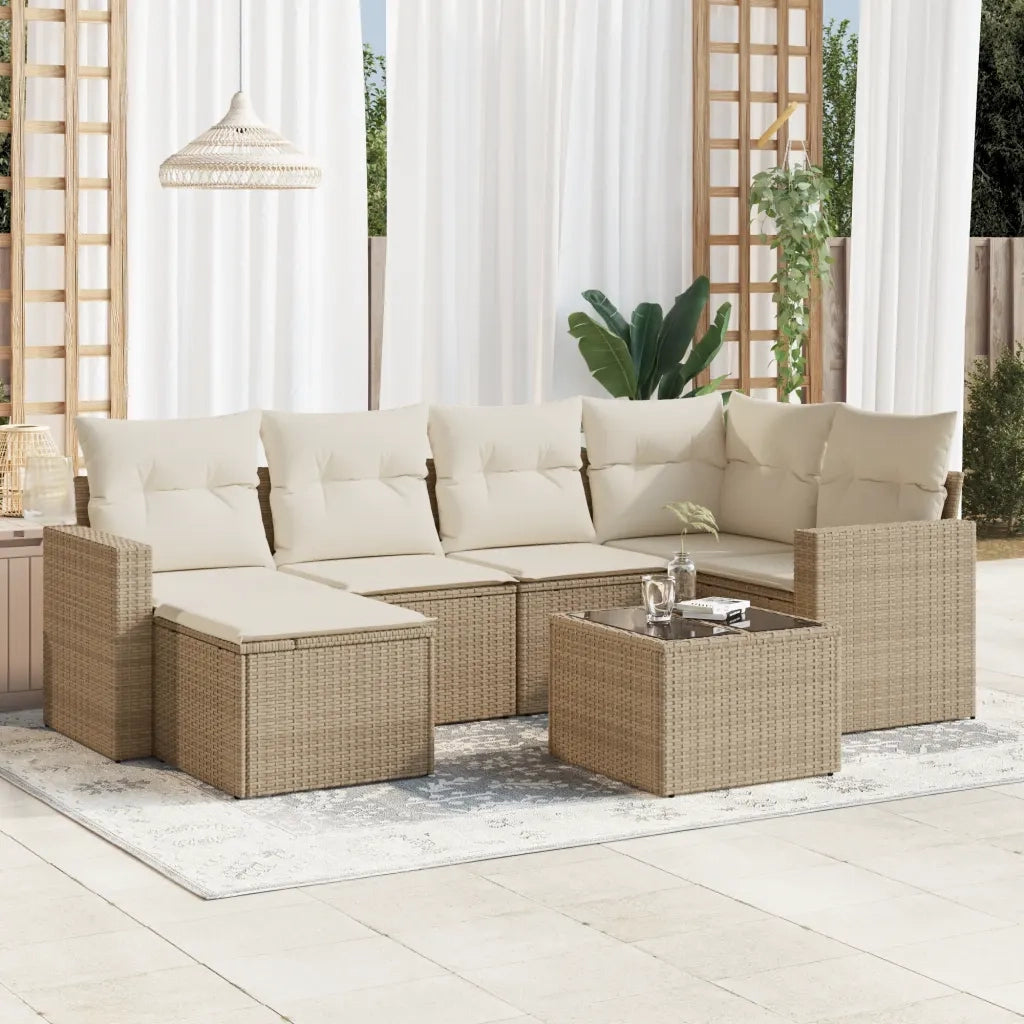 Set Divani da Giardino 7 pz con Cuscini Beige in Polyrattan 3251605