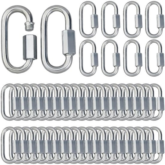Fermo Carrello Ovale con Blocco - 50 Pezzi - Acciaio Inossidabile - Bloccaggio - Attrezzatura per Camping/Outdoor - Connettore Rapido