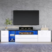 Mobile TV ULEVR 180x40x45 cm con LED controllabile via app, 2 cassetti e 2 vani chiusi, bianco e nero