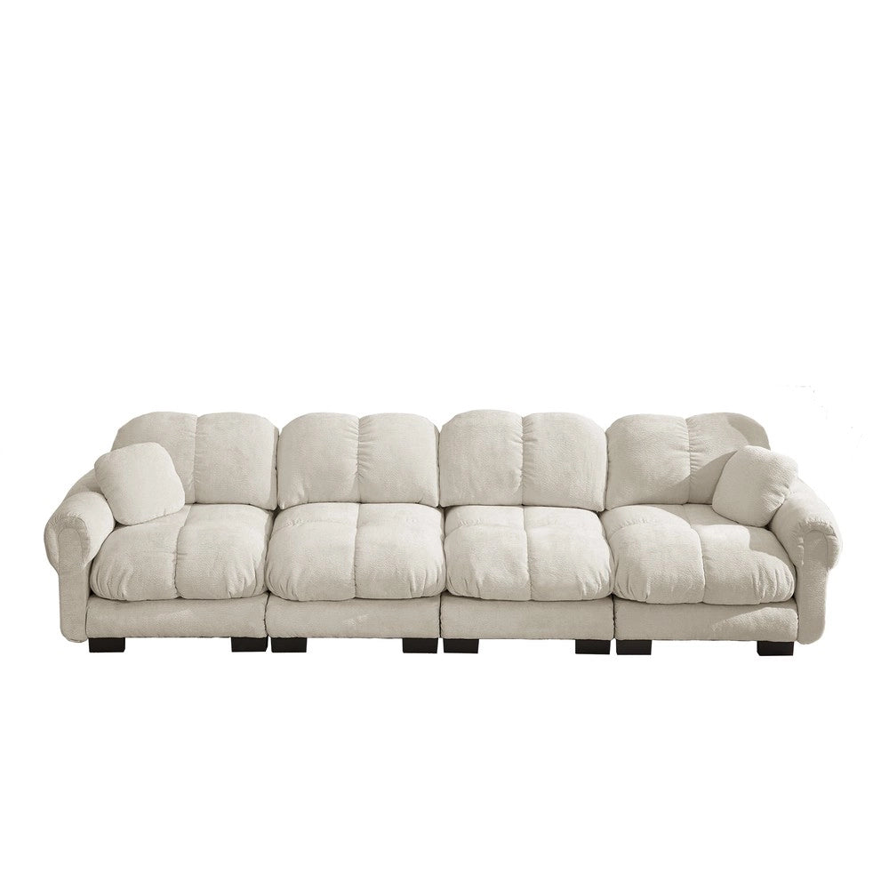 Divano 4 posti ¨C Minimal ¨C tessuto chenille grigio chiaro con braccioli cuscini imbottito