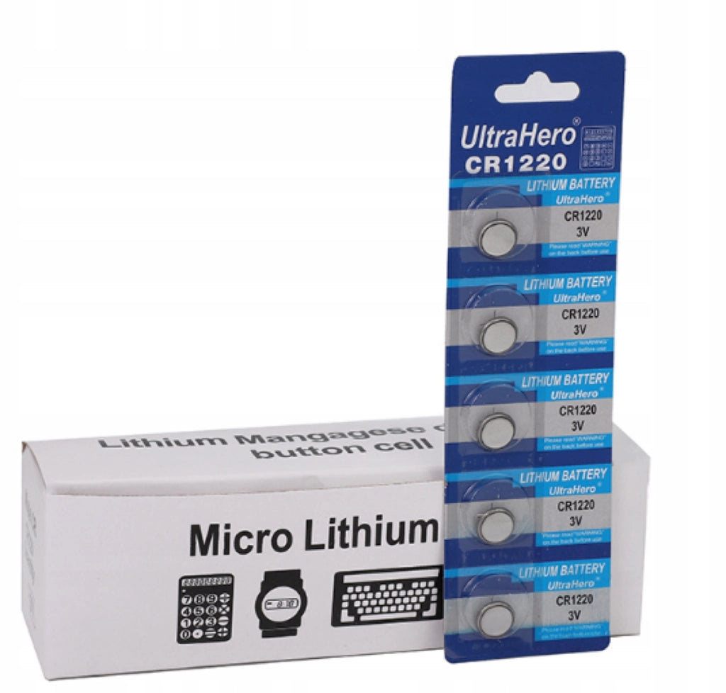 Batterie Litio CR1220 3V – Pacco da 5 | Tecnologia Alcalina, Ecologiche
