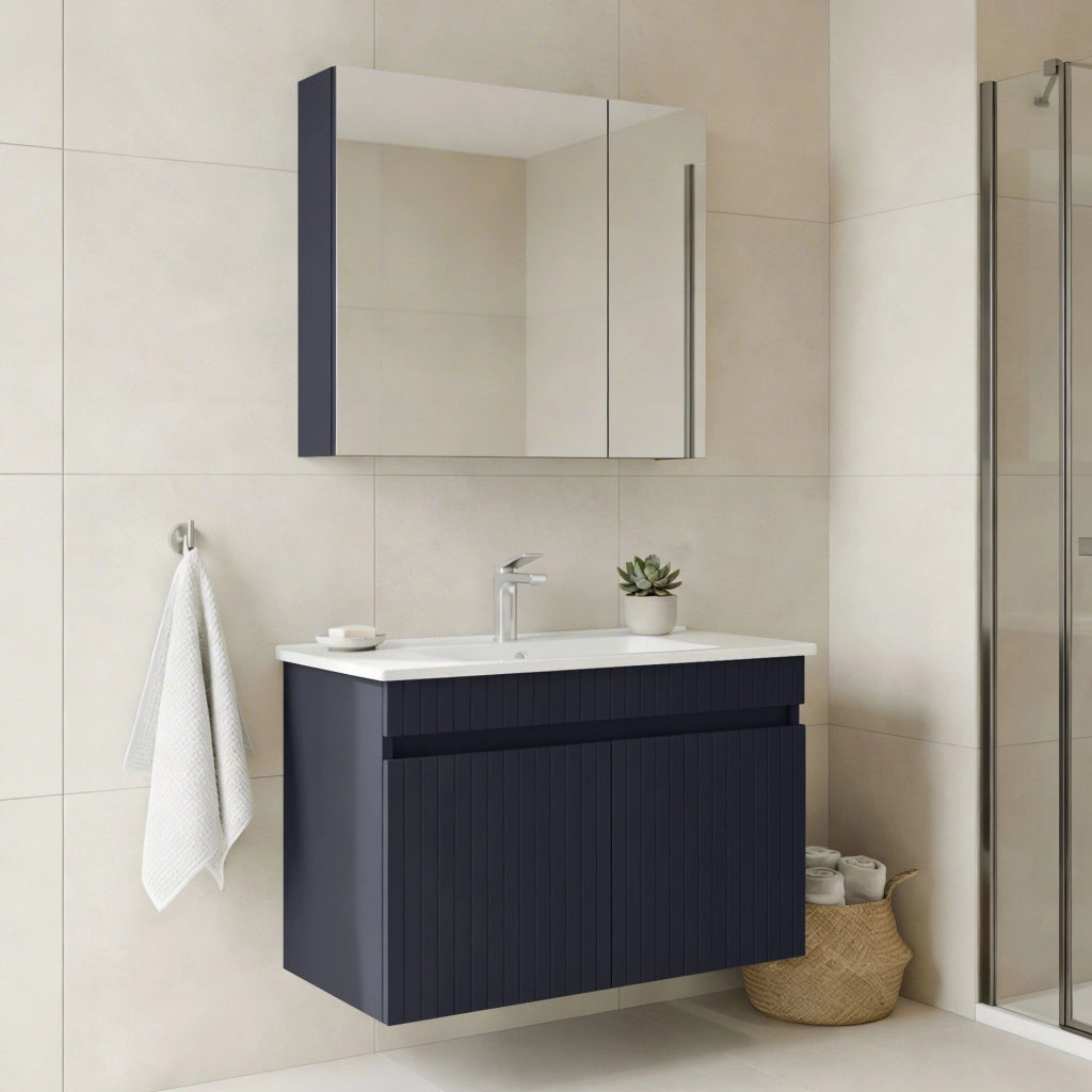Set mobile lavabo con specchio (2 pezzi) "Tivoli 85" - 85 x 45 x 57 cm - Blu navy opaco