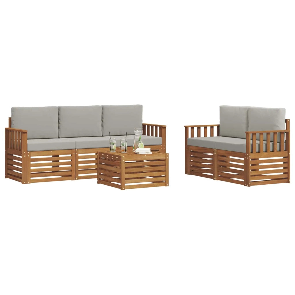 Set divani con cuscino 6 pcs Grigio Naturale e Chiaro