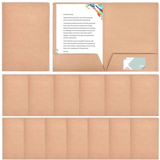 Mappe per documenti in carta kraft, mappe per presentazioni in carta kraft: confezione di 15 mappe a 2 cassette, mappe per documenti A4 in carta kraft, mappe per presentazioni per riunioni di documenti