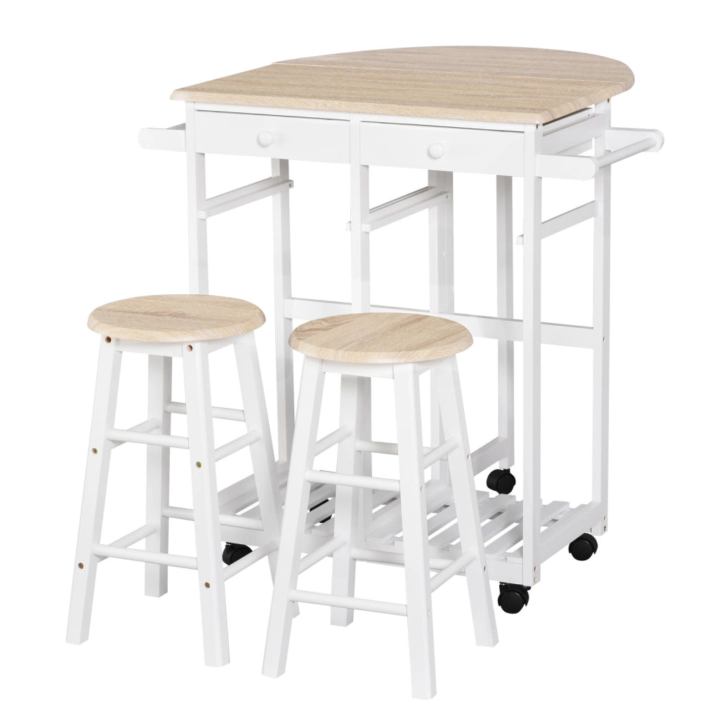 Tavolo da Cucina Pieghevole con 2 Sgabelli ¨C zephmum ¨C Legno Bianco