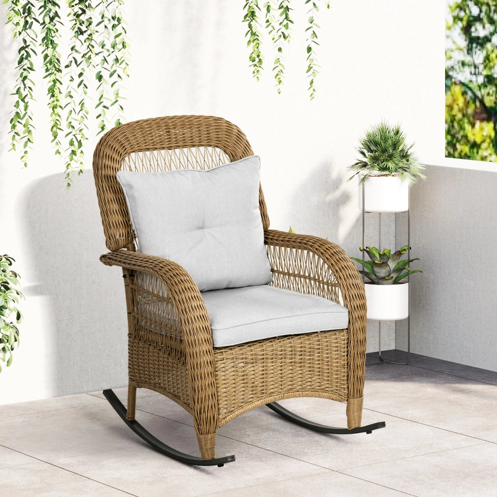 Poltrona a Dondolo ¨C Zephmum ¨C PE Rattan Naturale Grigio Chiaro