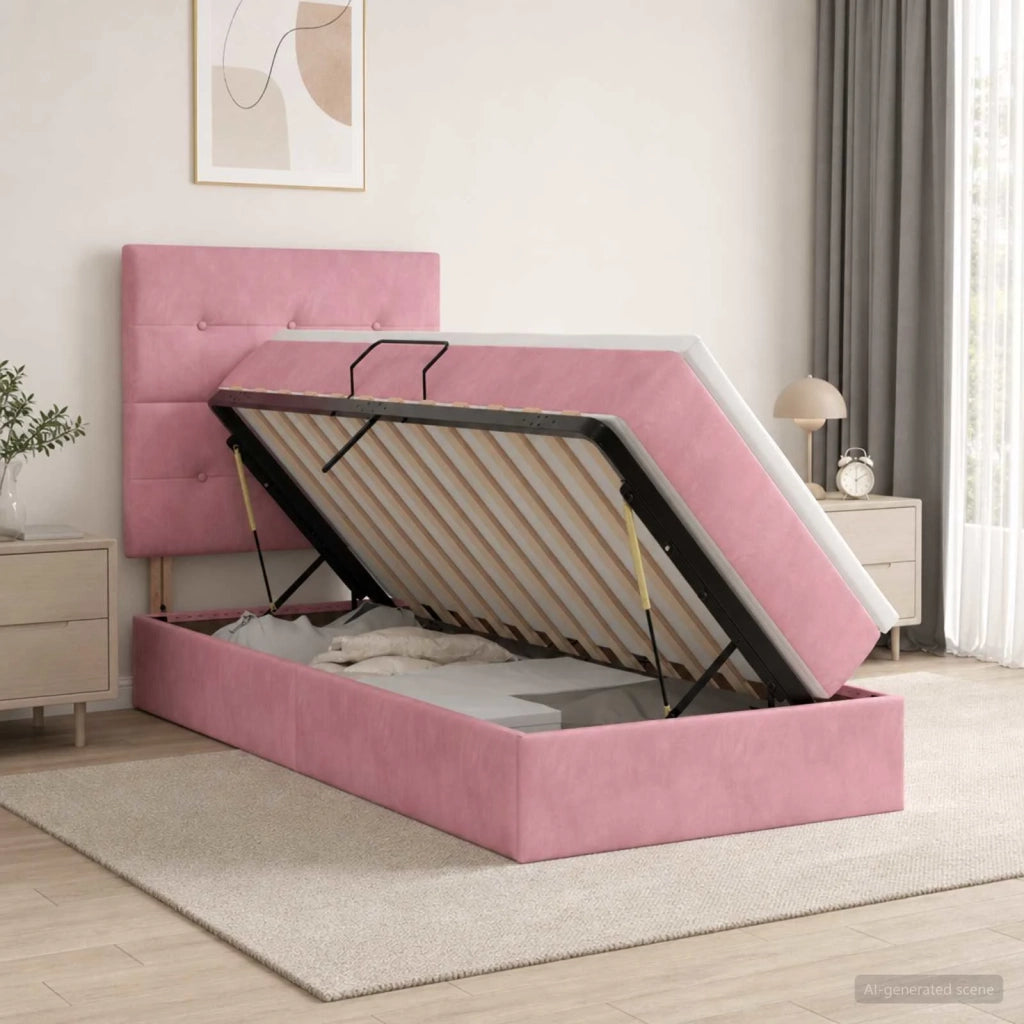 Letto con contenitore LED e materasso Rosa 90 x 200 cm Velluto 3460109