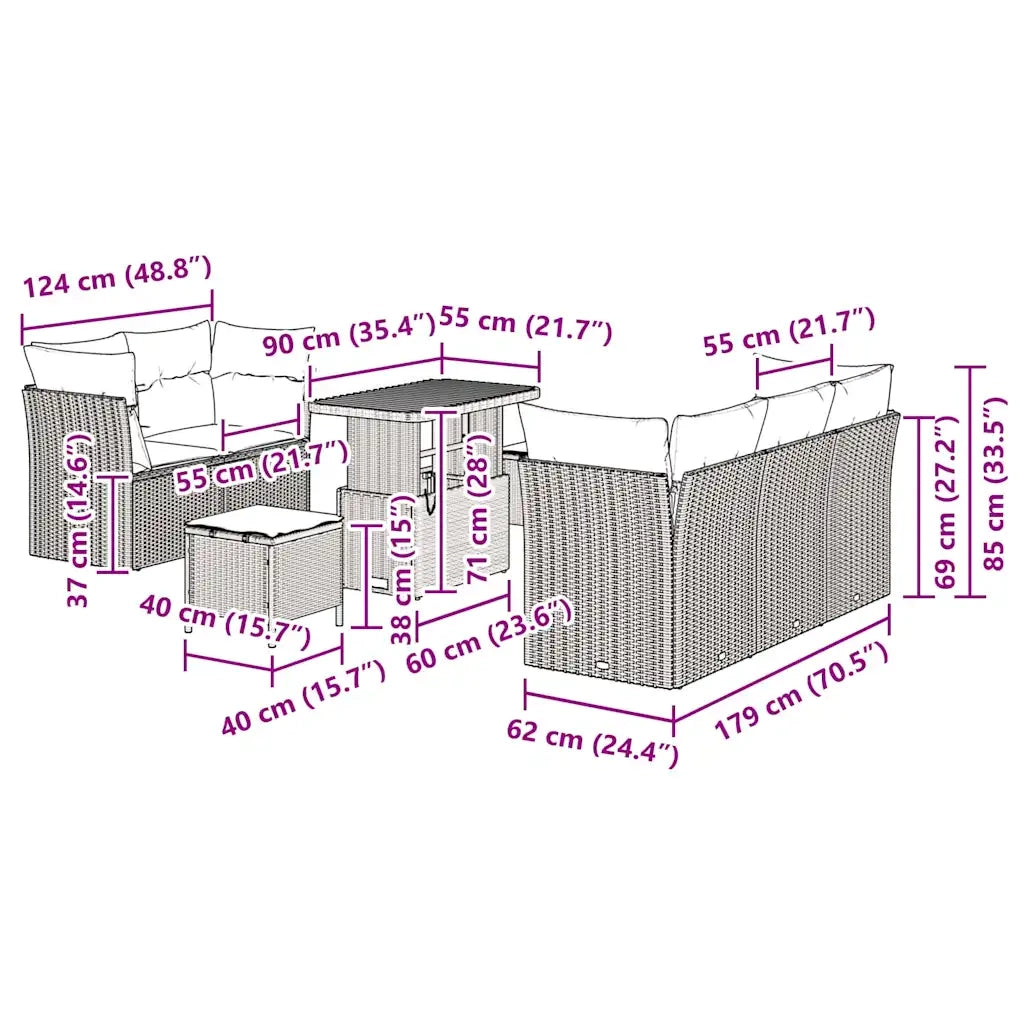 Set Divano da Giardino 8 pcs Nero polyrattan 3361430