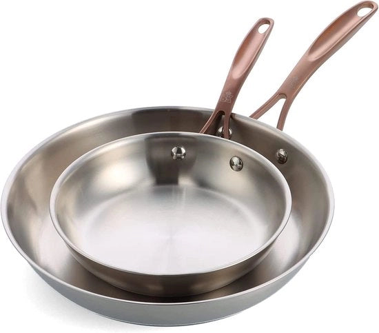 Set di padelle in acciaio inossidabile - 2 parti - adatto per induzione - argento - 24/28 cm