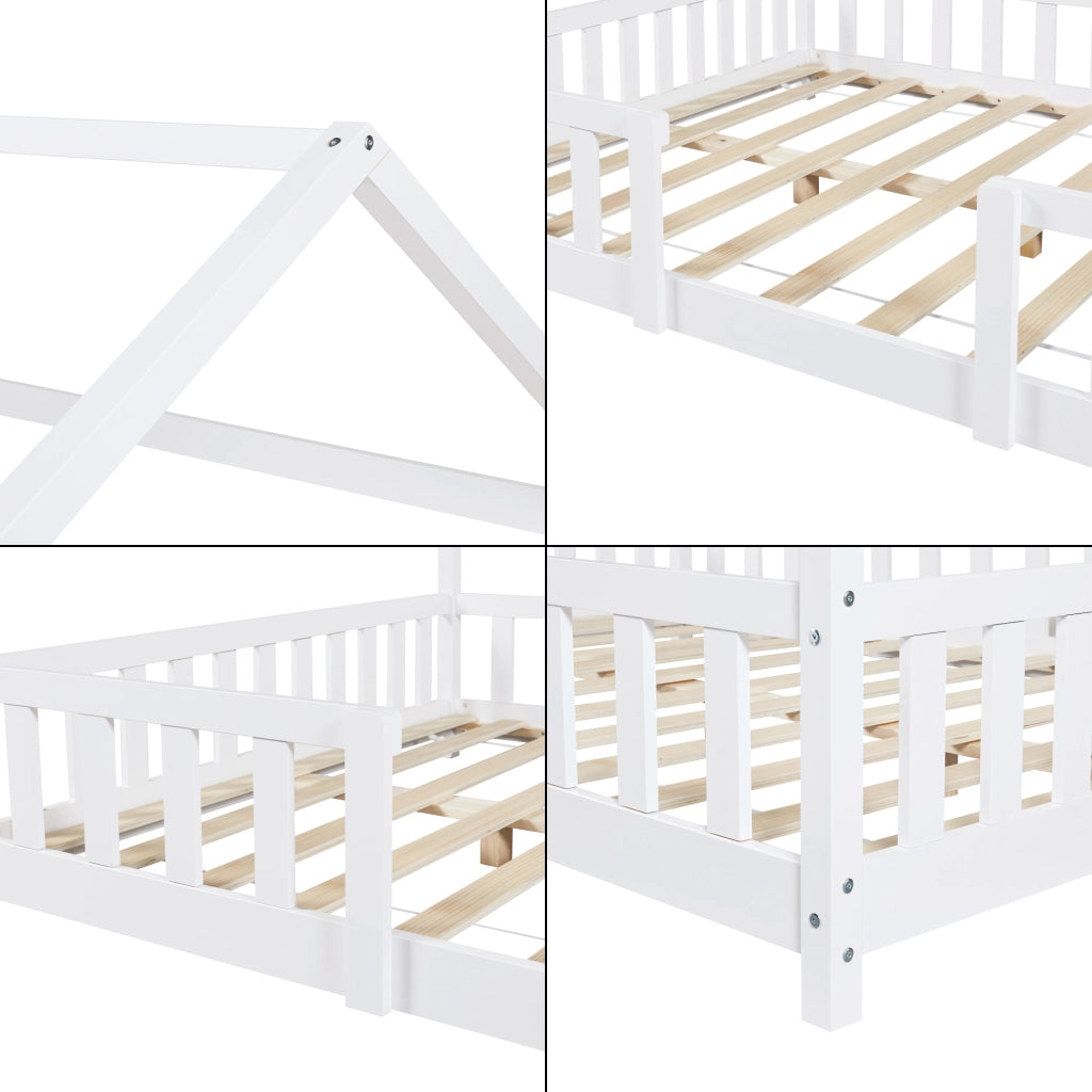 Letto per Cameretta Sisimiut a Forma di Casetta con Materasso 120x200 cm Bianco [en.casa] [neu.haus]