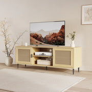 Mobile TV Lukhomso con Ante Inserto Effetto Rattan 152x40x54 cm Effetto Rovere [en.casa]