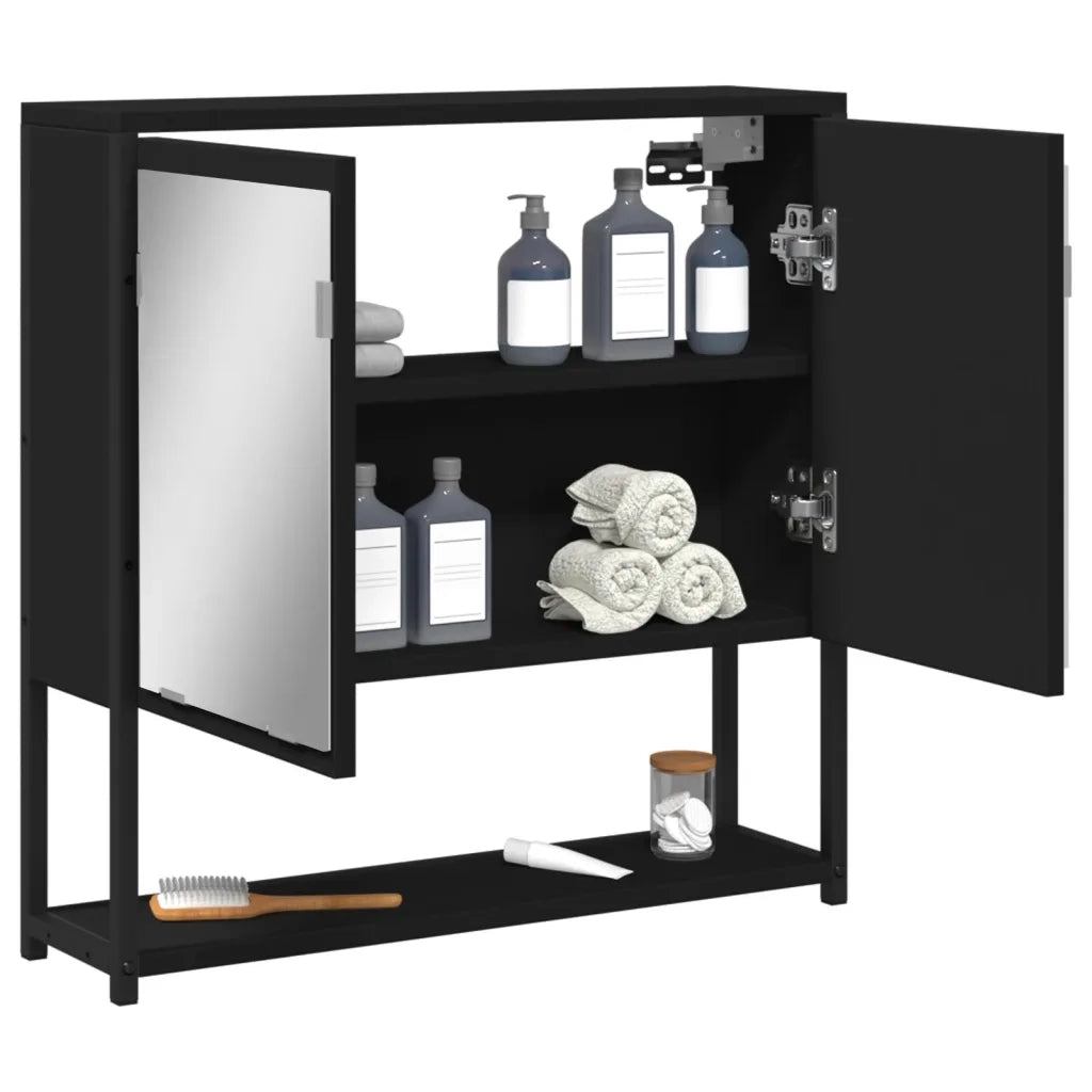 Mobile da Bagno con Specchio Nero 60x16x60 cm Legno Multistrato 842421