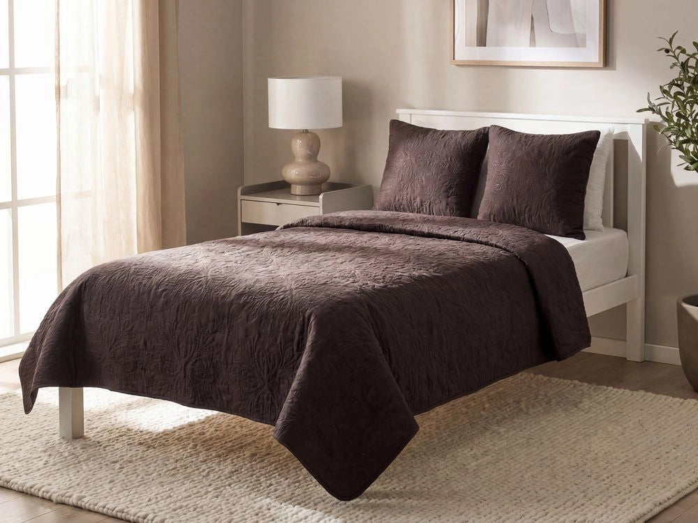 Set copriletto e cuscini tessuto in poliestere marrone 140 x 210 cm motivo goffrato decorativo biancheria da letto classico camera da letto